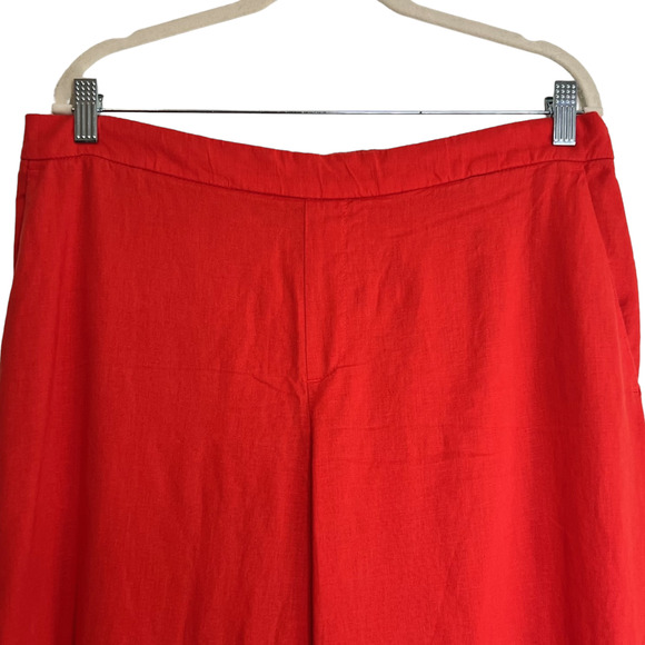 Old Navy Womens Cropped Wide Leg Pull On Pants Size 14 Dark Orange Linen Blend - Picture 2 of 6